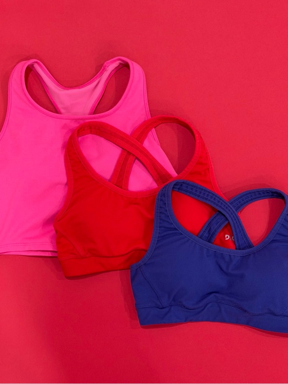 DSG Racerback Sports Bra Trio — Hot Pink, Red & Royal Blue